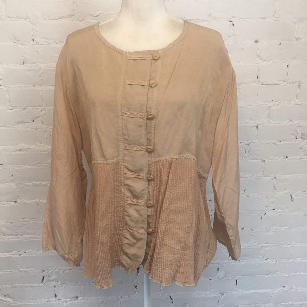 Uru Kristine St. Rrik pleated silk tunic top gold tan size large